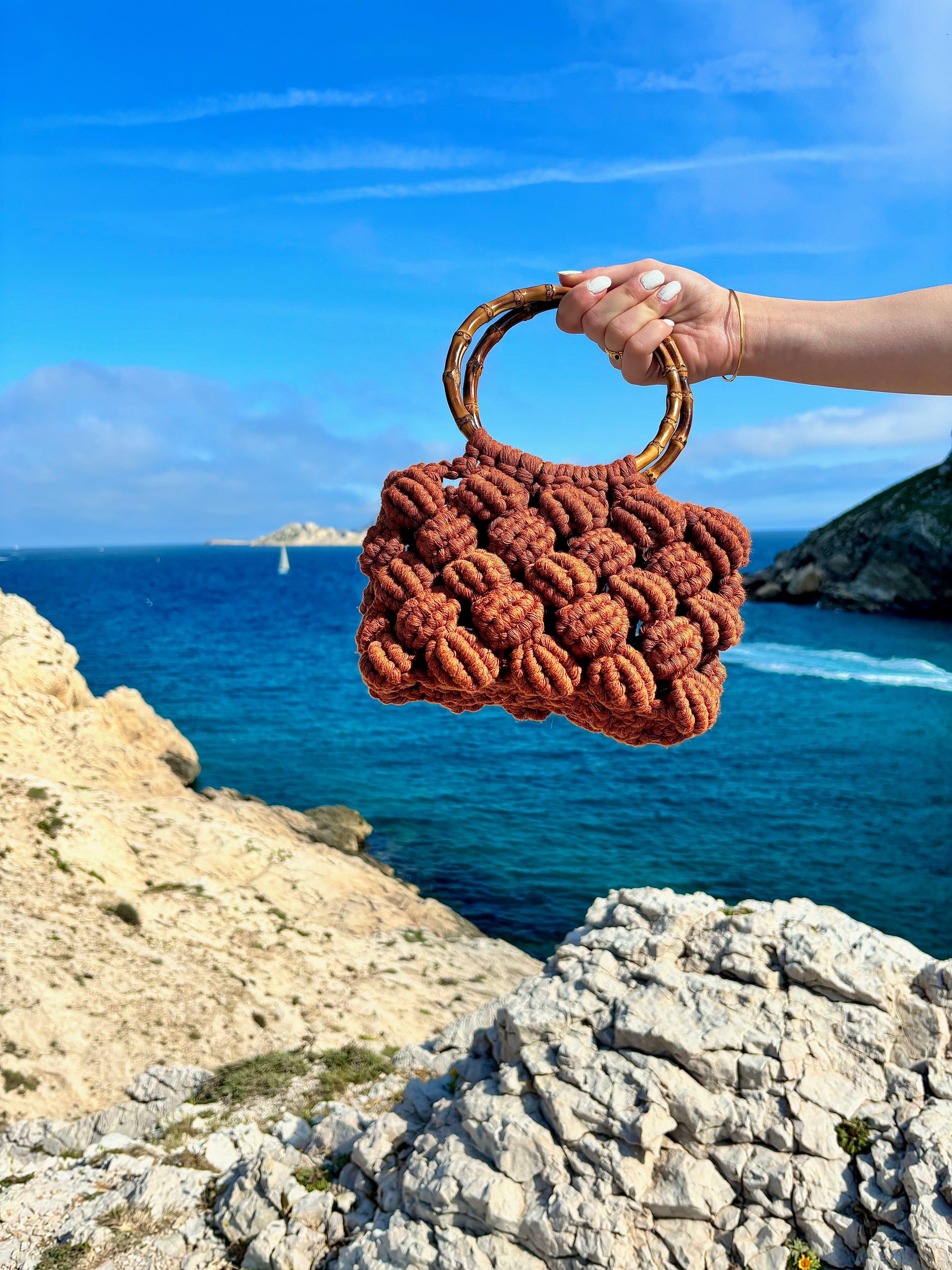 Sac coquillage Macramé Terracotta - Confectionné