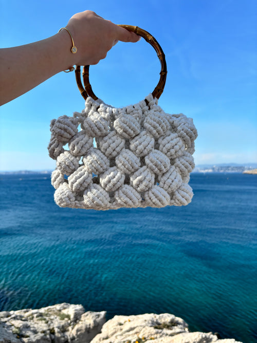 Sac coquillage Macramé Blanc - Confectionné