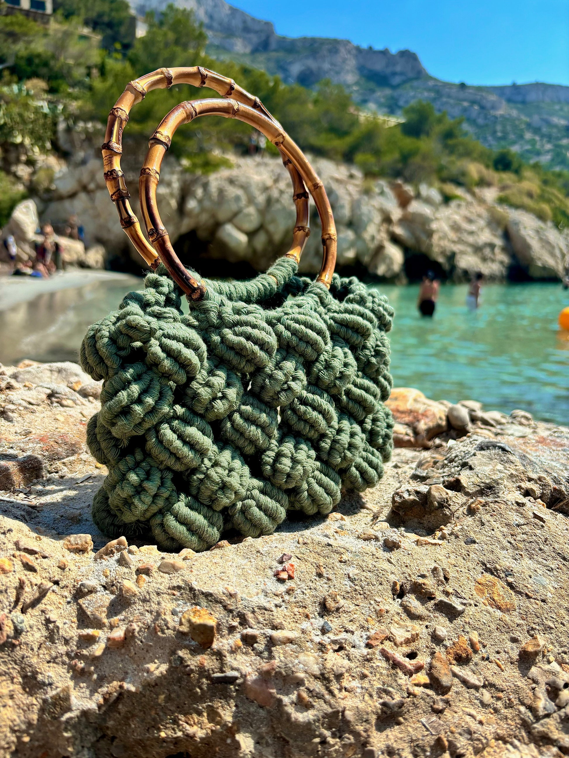 Sac coquillage Macramé Kaki - Confectionné