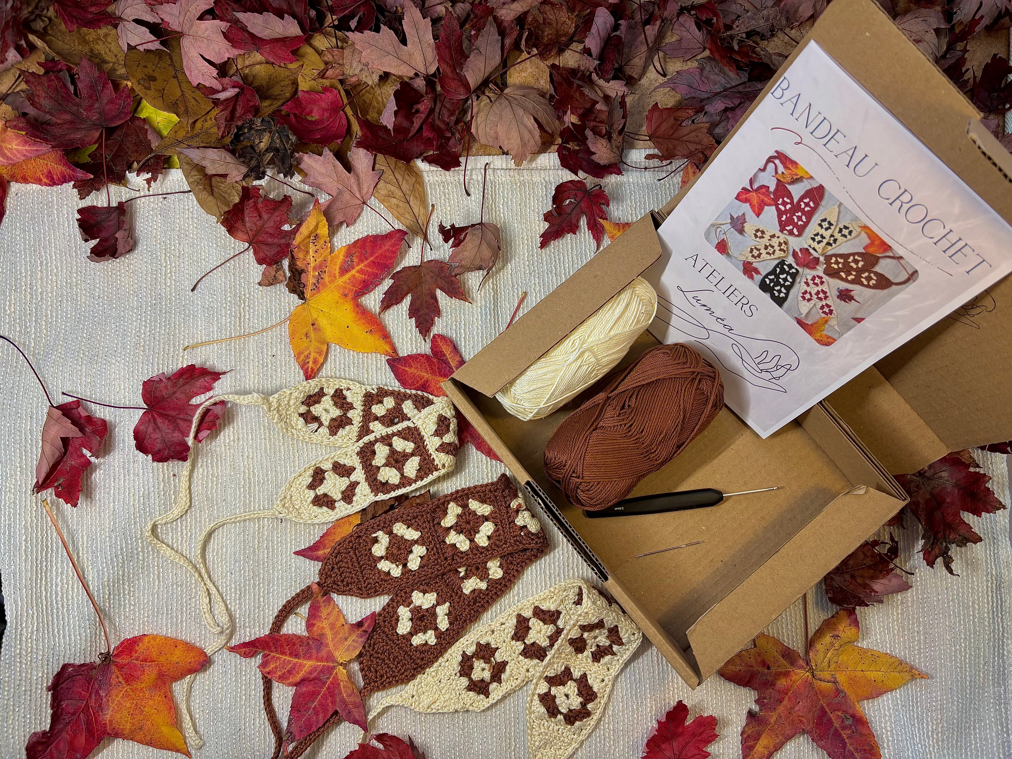 Kit DIY - Bandeau crochet Marron et Blanc