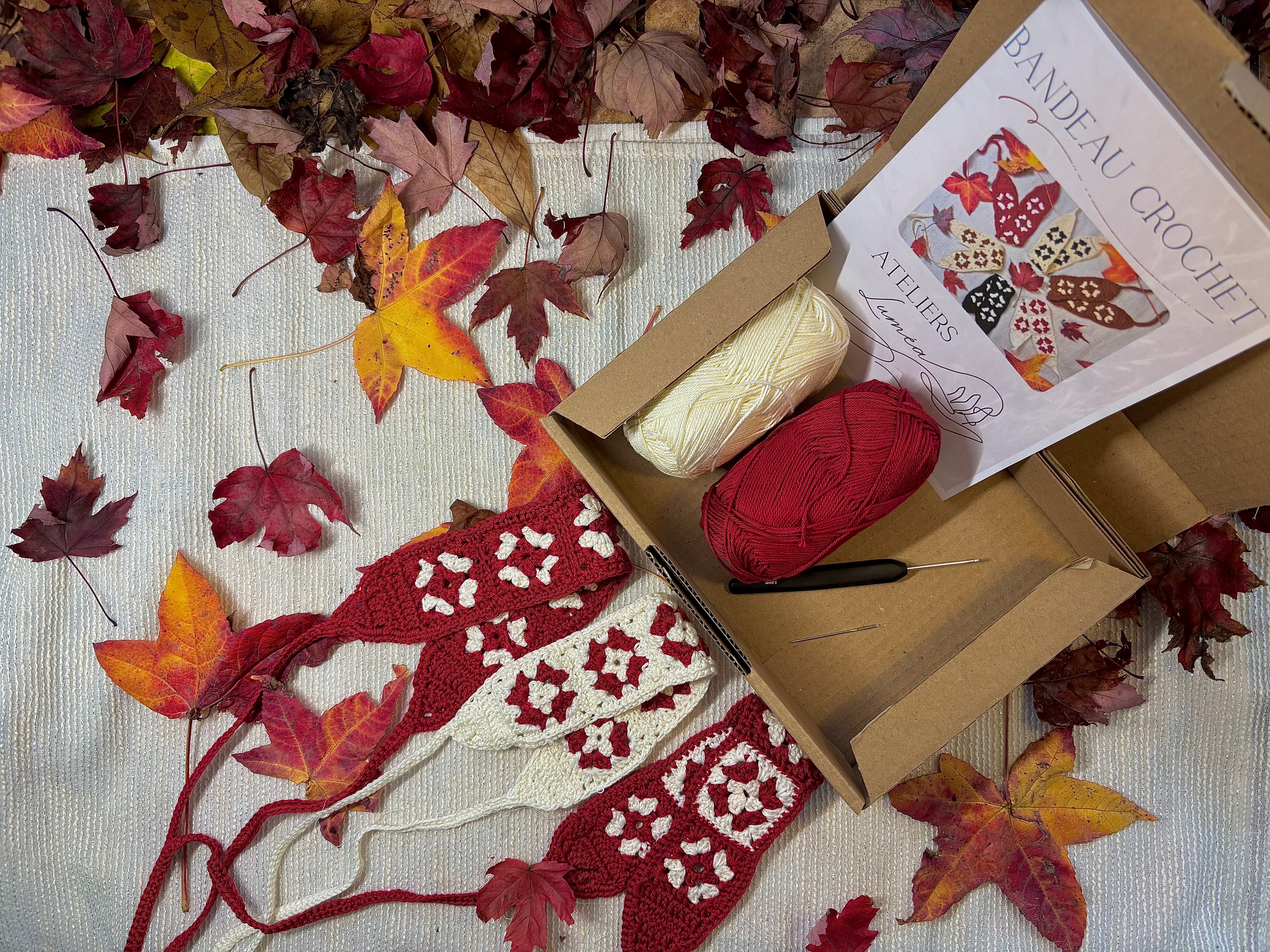 Kit DIY - Bandeau crochet Bordeaux et Blanc